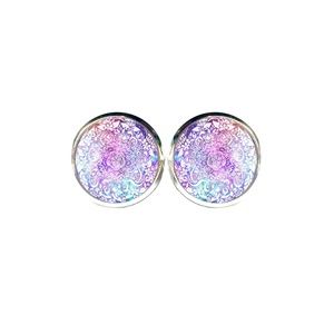Purple Mandala Earrings - Boho, Tie Dye
